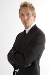 Business man crosses the levers