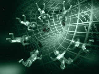 Mans and globes in the tunnel (green)