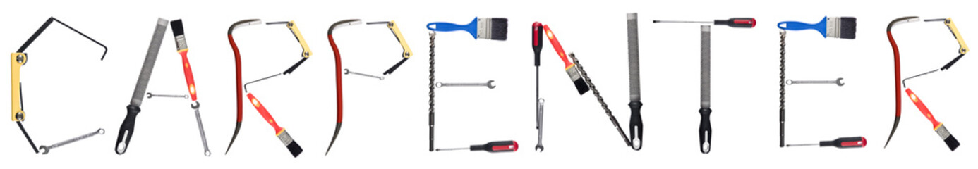 The word 'Carpenter' made of tools