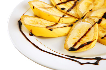 sliced banana with chocolated