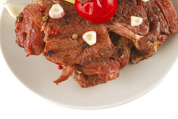 served beef on grey dish