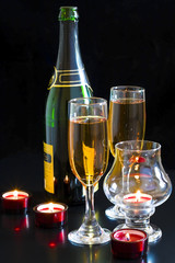 Champagne, candles.