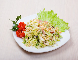 salad with bacon,cheese,nut and vegetable