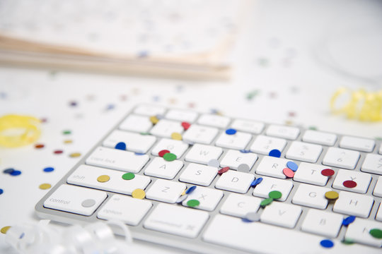 Computer Keyboard and Confetti