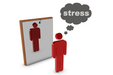 Stress-Figur spiegelnd mit Denkblase