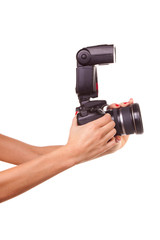 Women's hands holding the camera.