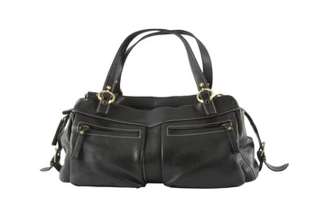 Naklejka premium Black leather woman bag isolated over white