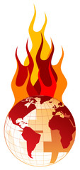 World and fire flames