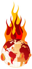 World and fire flames
