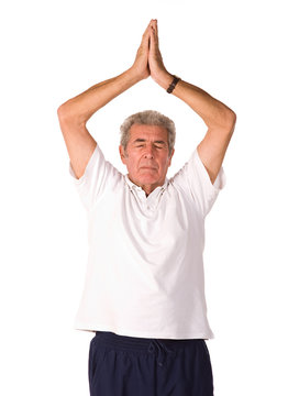 Mature Older Man Doing Yoga