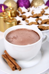 Hot chocolate and christmas cookies and ornaments