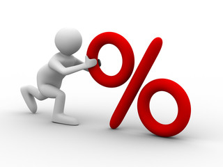 men push percent on white background. Isolated 3D image