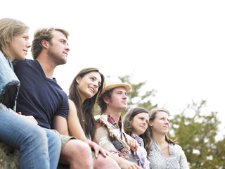 Group of Friends Outdoors, Looking Into the Distance