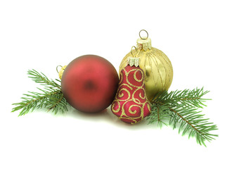 Christmas ornaments on white