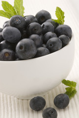 Blueberries in a white bowl.