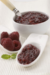 Raspberries and raspberry jam.
