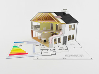 Energy saving certificate for new build home - obrazy, fototapety, plakaty