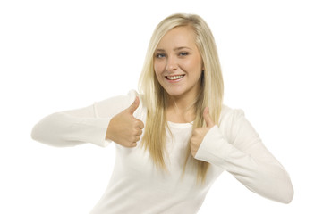 Fototapeta premium Young blonde woman isolated on a white background