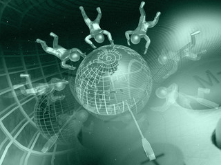 Globe, mans and keys (green)