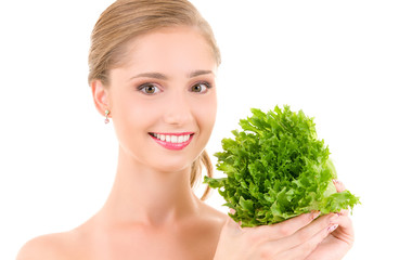 happy woman with lettuce