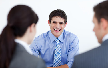 Fototapeta premium Smiling business people discussing at a job interview