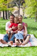 Naklejka na ściany i meble Portrait of a smiling family having a picnic
