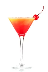 Tuinposter Tequila sunrise alcohol cocktail with ice and maraschino © karandaev