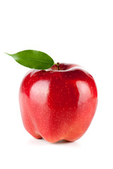 A Ripe Red Apple With Leaf
