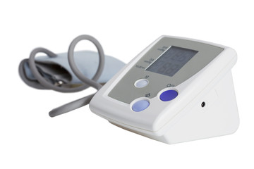 Automatic blood pressure monitor on white background