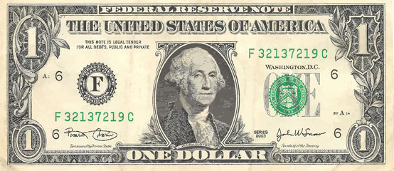 Banknote one dollar USA. 