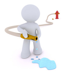 Dousing the fire. Hydrant, hose and water puddle.