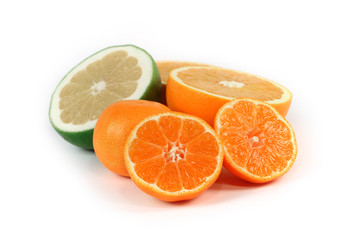 Sliced orange and grapefruit isolated