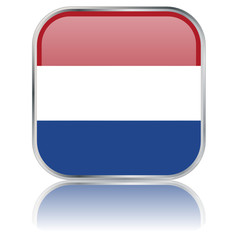 Dutch Square Flag Button (Netherland - Vector - Reflection)