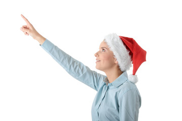 Young business woman in santa hat