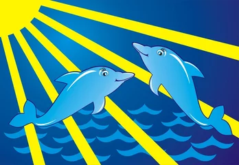 Raamstickers dolfijn, walvis, vis in de zee, illustratie © Alexandr Shebanov