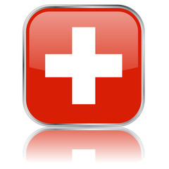 Swiss Square Flag Button (Switzerland - Vector - Reflection)