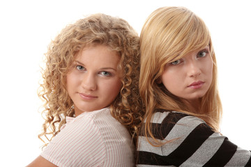 Two beautiful blond teen girlfriends