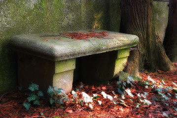Steinbank auf Friedhof