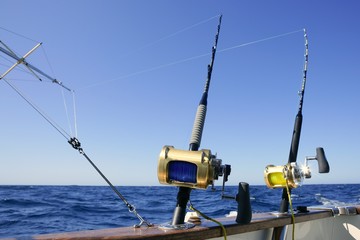 Angler boat big game fishing in saltwater