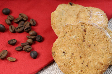 close-up with biscuits and coffee beans