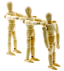pantins articulés bois alignement rang école fond blanc
