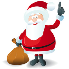 niedlicher weihnachtsmann zeigt mit der hand nach oben