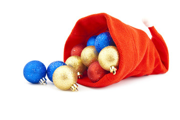 Christmas red cap and Christmas-tree decorations