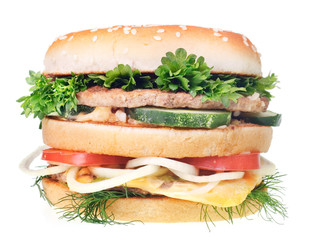 Cheeseburger isolated on white background.