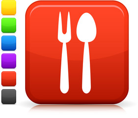 serving utensils icon on square internet button