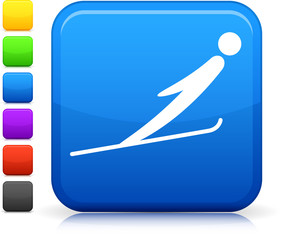 ski jumping icon on square internet button