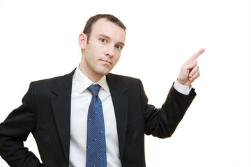 businessman showing direction with forefinger