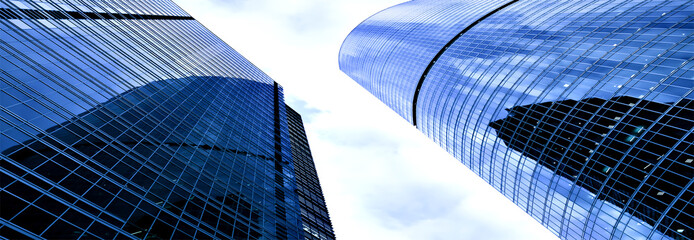 panoramic sight of modern geometric skyscrapers