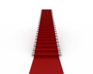 Stairway with red carpet isolated on white