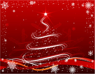vector of beautiful christmas tree on red background